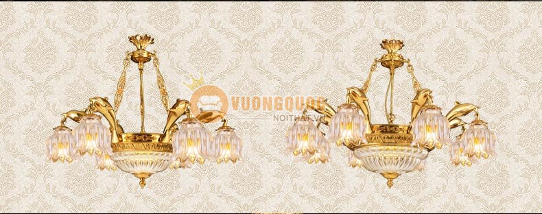 Đèn chùm đồng hiện đại hoa thủy tinh abr181-4